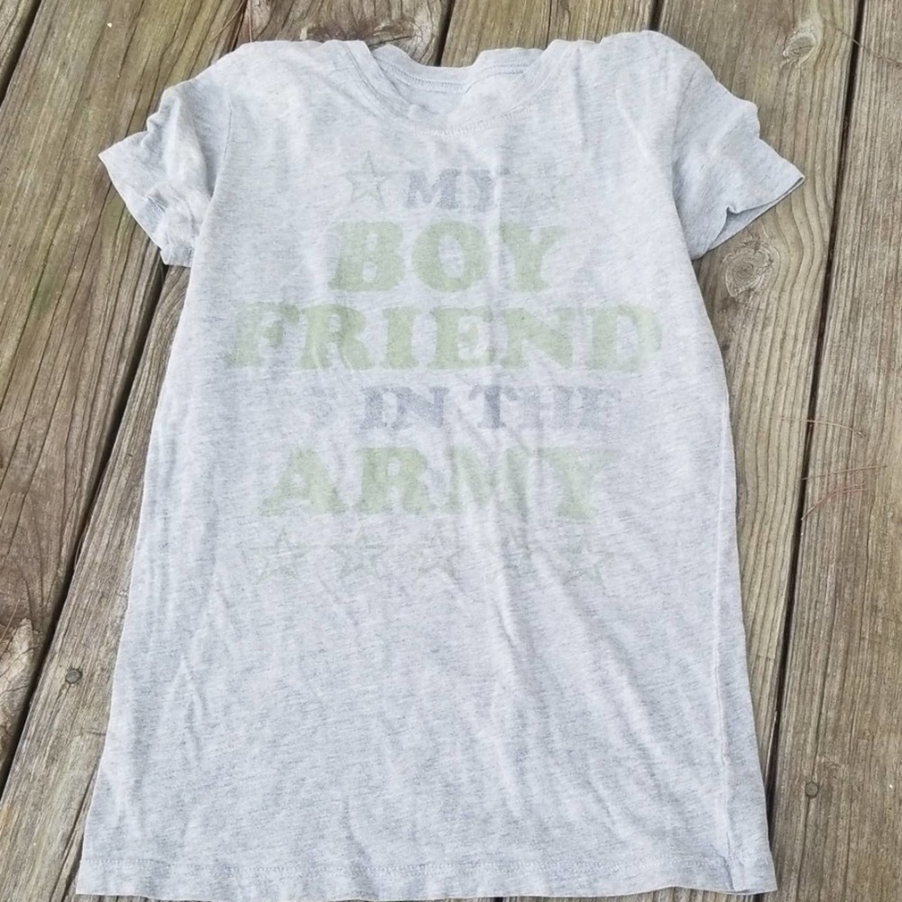 Heritage 1981 army boyfriend graphic tee gray green XS